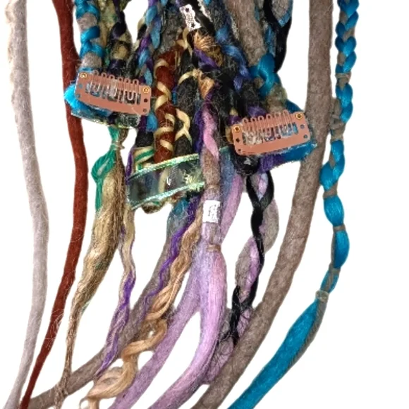 Bld&Teal3pc Braids Dread Clip In Extension Deco & Charms Viking Boho Summer - Picture 11 of 11